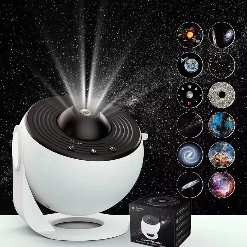 PROYECTOR DE GALAXIAS 12 EN 1 (LENTES INTERCAMBIABLES 360º Y TEMPORIZADOR)