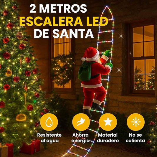 ESCALERA LED NAVIDEÑA DE 2 METROS + PAPÁ NOEL 30CM